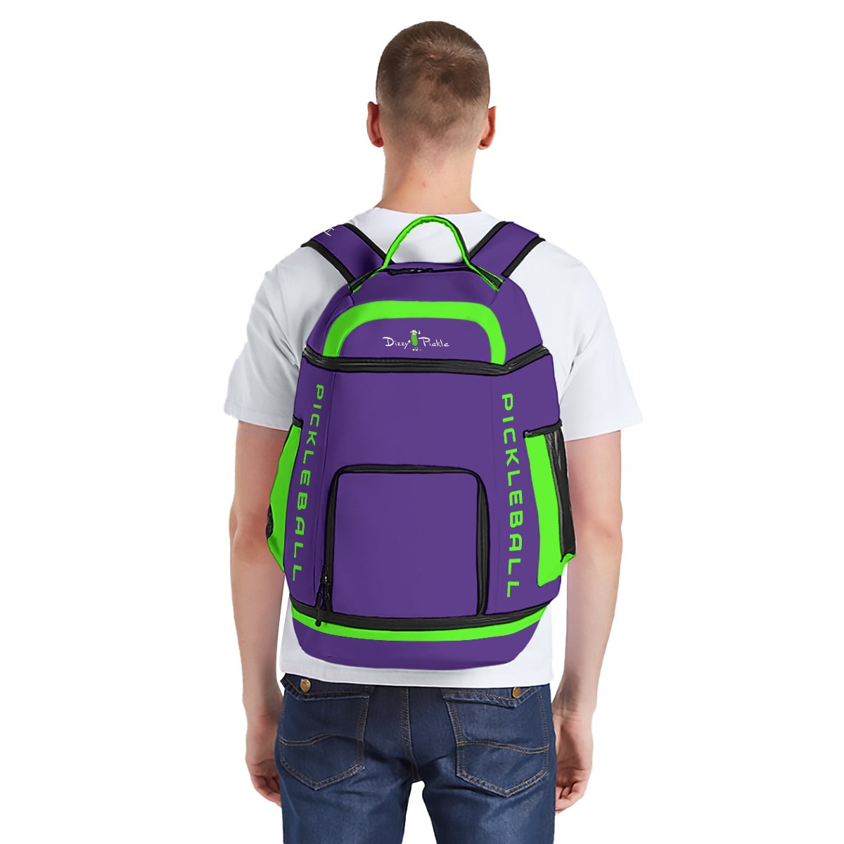 Dizzy Pickle DZY P Classic Purple Neon Green Large Courtside Pickleball Multi-Compartment Backpack with Adjustable Straps