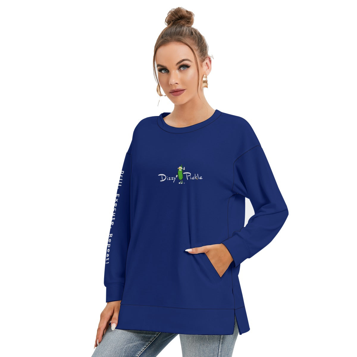 Dizzy Pickle DZY P Classic Blue Women's Pickleball Side Split O-Neck Sweatshirt