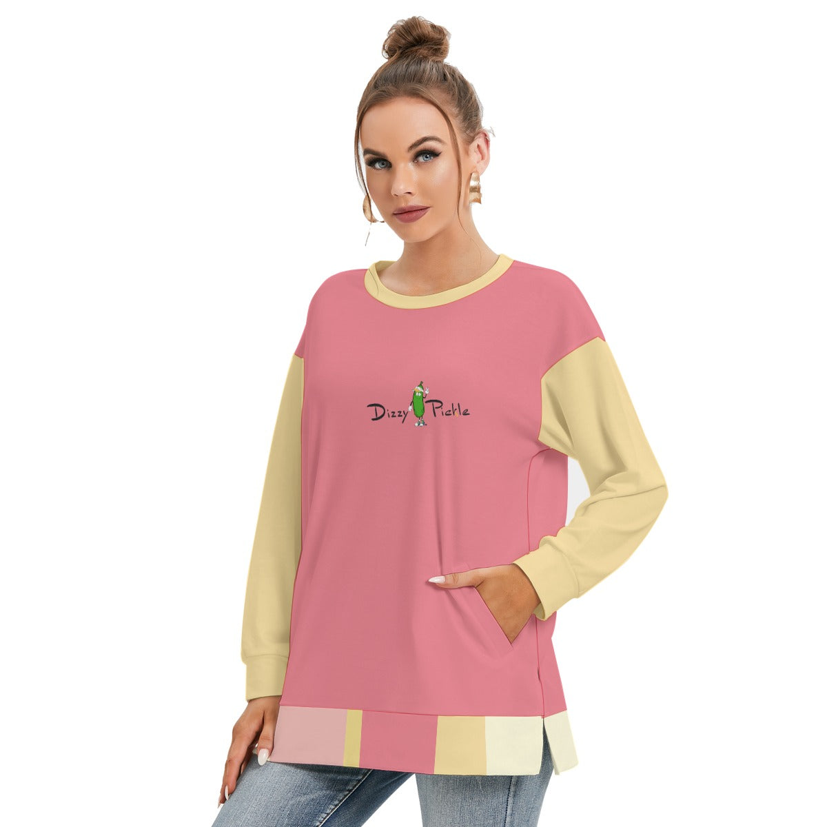 Dizzy Pickle Barbara Strawberry Lemonade Women's Pickleball Side Split O-Neck Sweatshirt