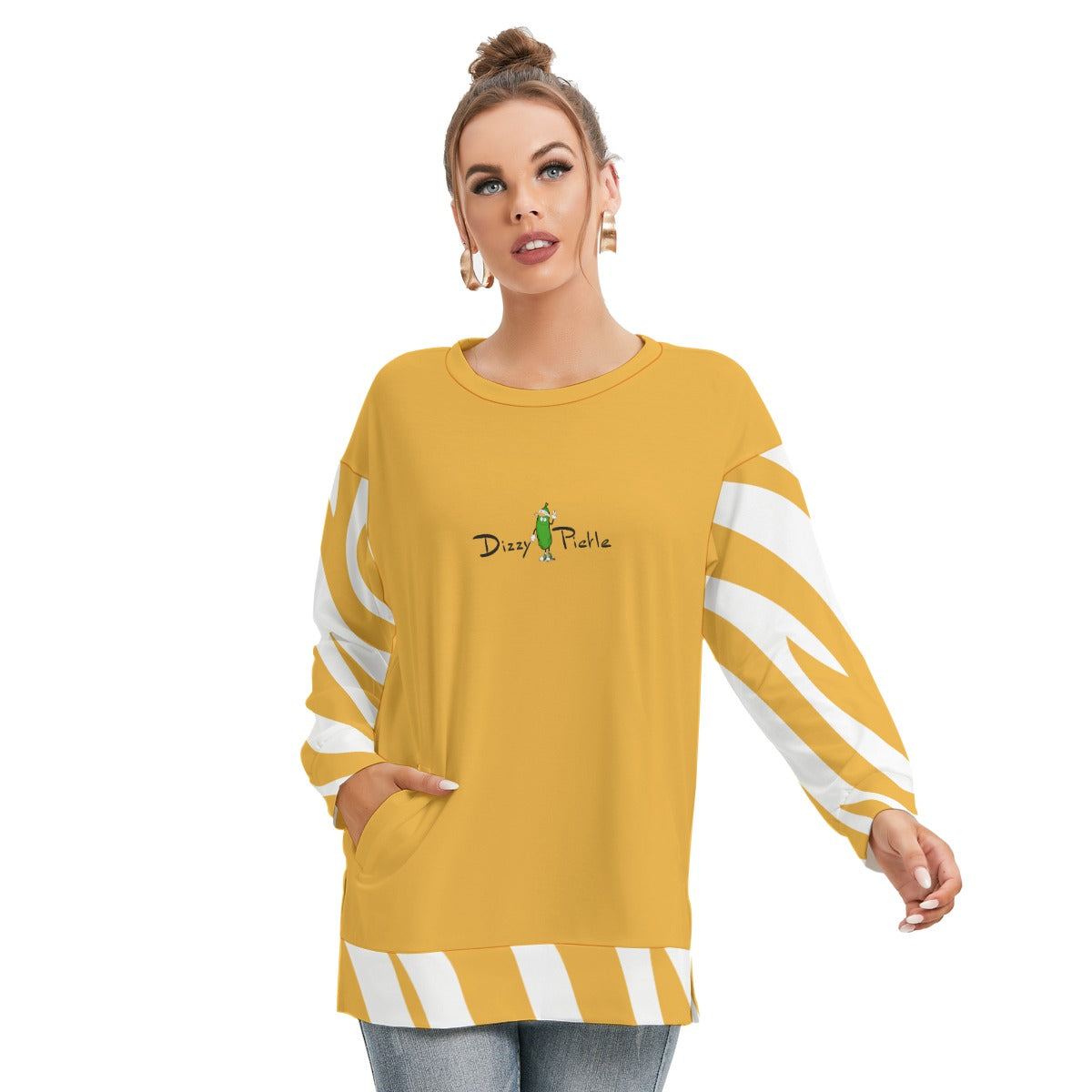 Dizzy Pickle Bridget Gold Women's Pickleball Side Split O-Neck Sweatshirt