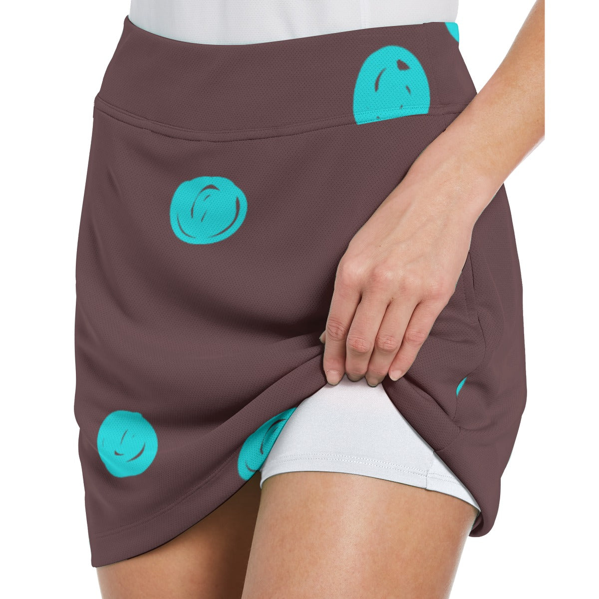 Dizzy Pickle Esther Polka Dots Brown Women's 17" Performance Pickleball Skort with Inner Shorts