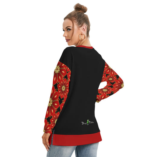 Dizzy Pickle Christmas Glory in Blooms Women's Pickleball Side Split O-Neck Sweatshirt