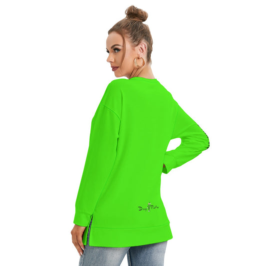 Dizzy Pickle DZY P Classic Lime Green Women's Pickleball Side Split O-Neck Sweatshirt