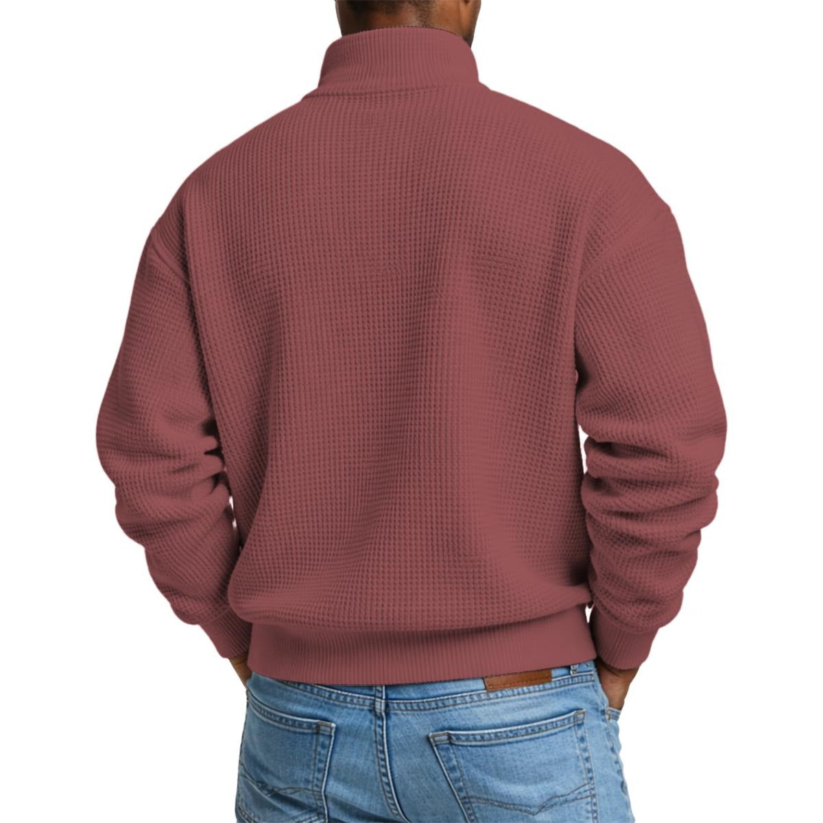 Dizzy Pickle DZY P Classic Dusky Red Men's Waffle Knit Casual Sweatshirt With Half Zipper