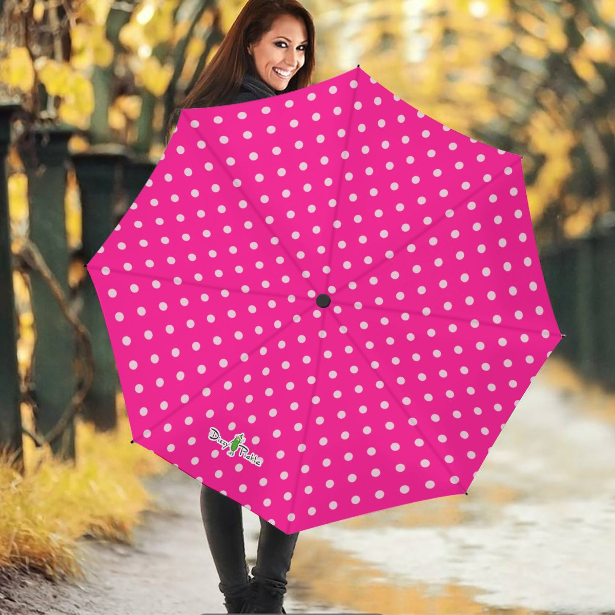 Dizzy Pickle Avery Polka Dots Pickleball Automatic Button Release Umbrella