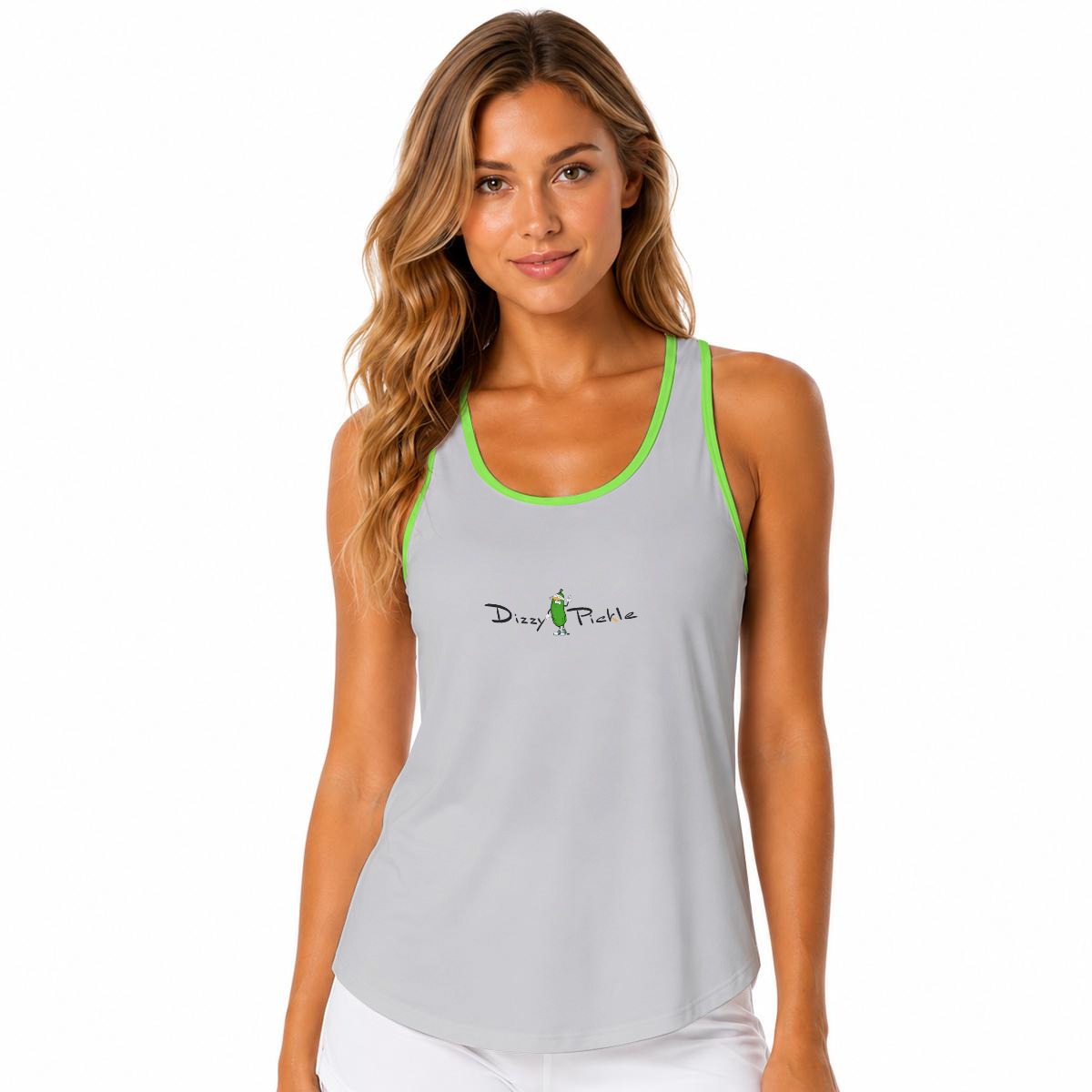 Dizzy Pickle DZY P Classic Silver Lime Women's Sleeveless Performance Tank Top with Built-In Bra