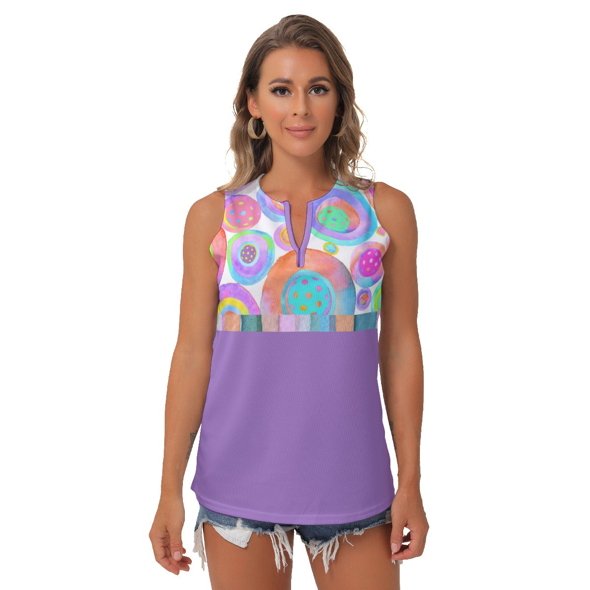 MEDIUM Emily - Inspired - Purple - Women's Pickleball Sleeveless V-Neck Top by Dizzy Pickle