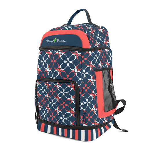 Dizzy Pickle Van Petals Blue Large Courtside Pickleball Multi-Compartment Backpack with Adjustable Straps Navy Blue