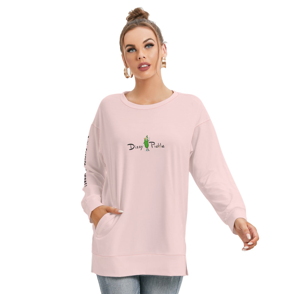 Dizzy Pickle DZY P Classic Shell Pink Women's Pickleball Side Split O-Neck Sweatshirt