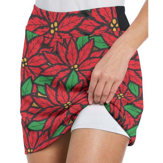 Dizzy Pickle Christmas Poinsetta in Bloom Women's 17" Performance Pickleball Skort with Inner Shorts