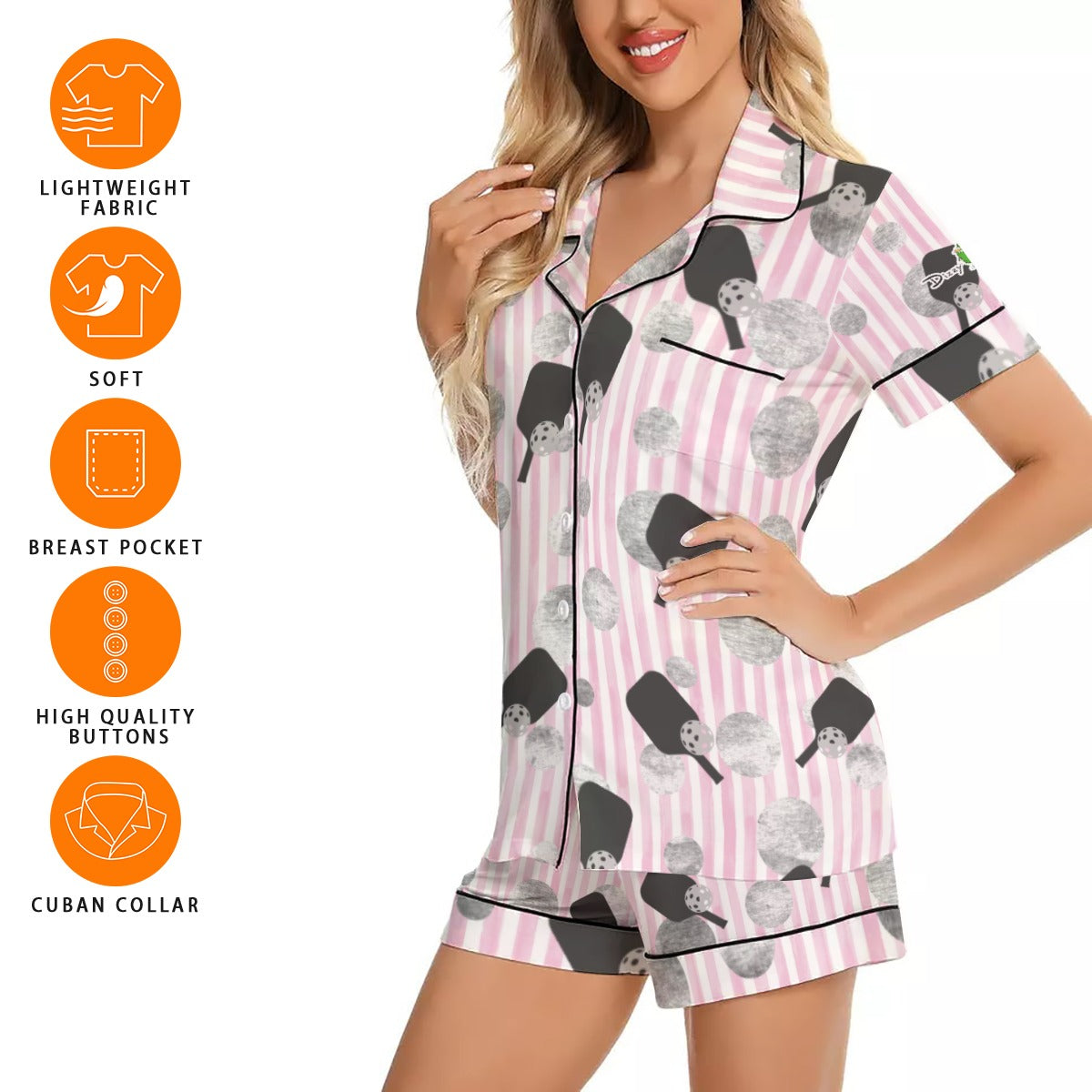 Dizzy Pickle Page Paddles_Polka Dots Stripes Women's Pajama Set Shorts