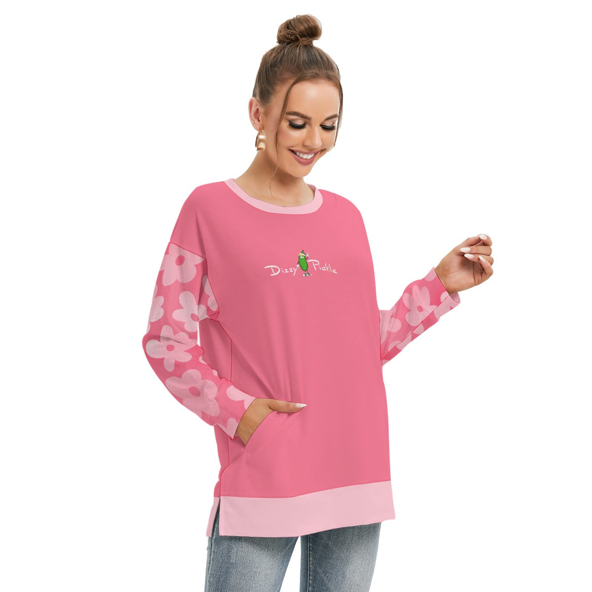 Dizzy Pickle Adleigh Blooms Women's Pickleball Side Split O-Neck Sweatshirt