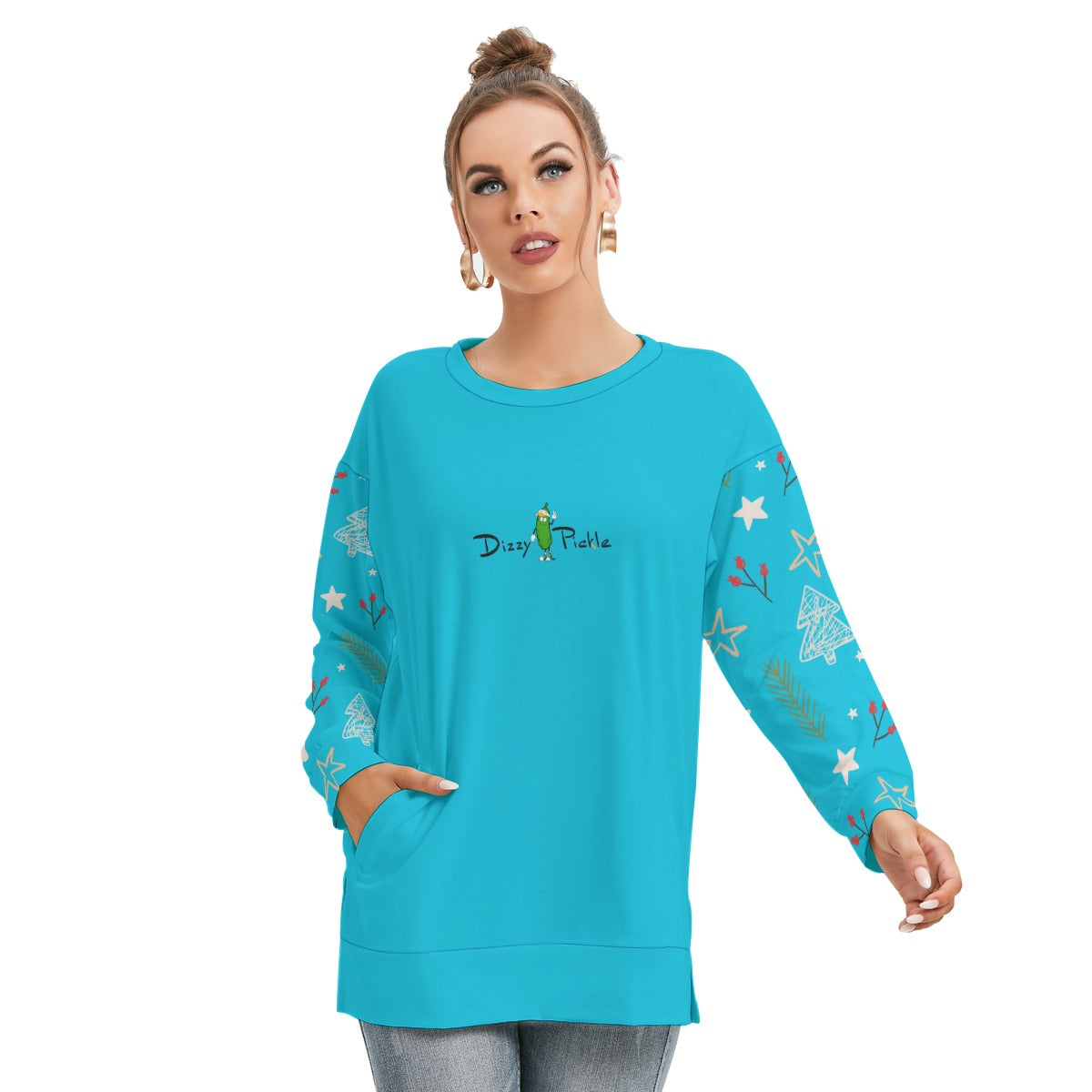 Dizzy Pickle Christmas Star Women's Pickleball Side Split O-Neck Sweatshirt