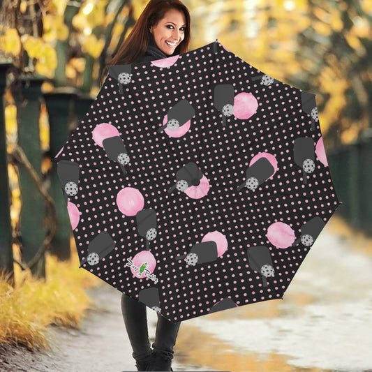 Dizzy Pickle Page Paddles_Polka Dots Black Pickleball Automatic Button Release Umbrella