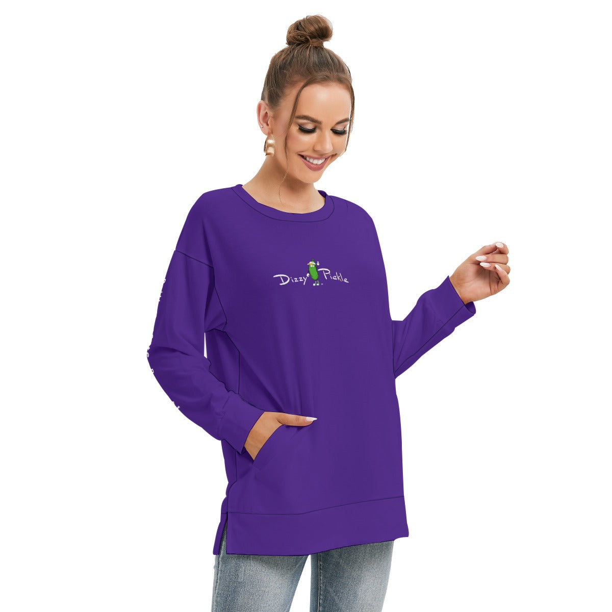 Dizzy Pickle DZY P Classic Deep Purple Women's Pickleball Side Split O-Neck Sweatshirt