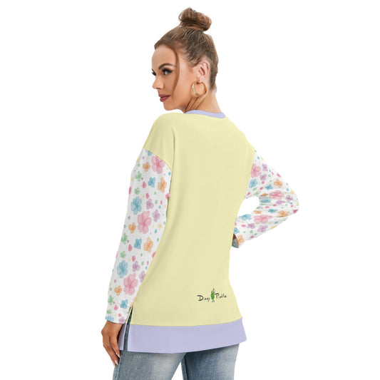 Dizzy Pickle Grace Yellow Women's Pickleball Side Split O-Neck Sweatshirt