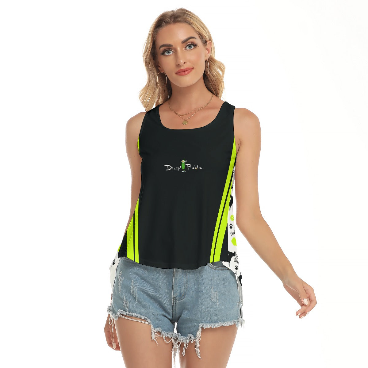 Dizzy Pickle Connie Black DS Main Women's Pickleball Open-Backed Tank Top