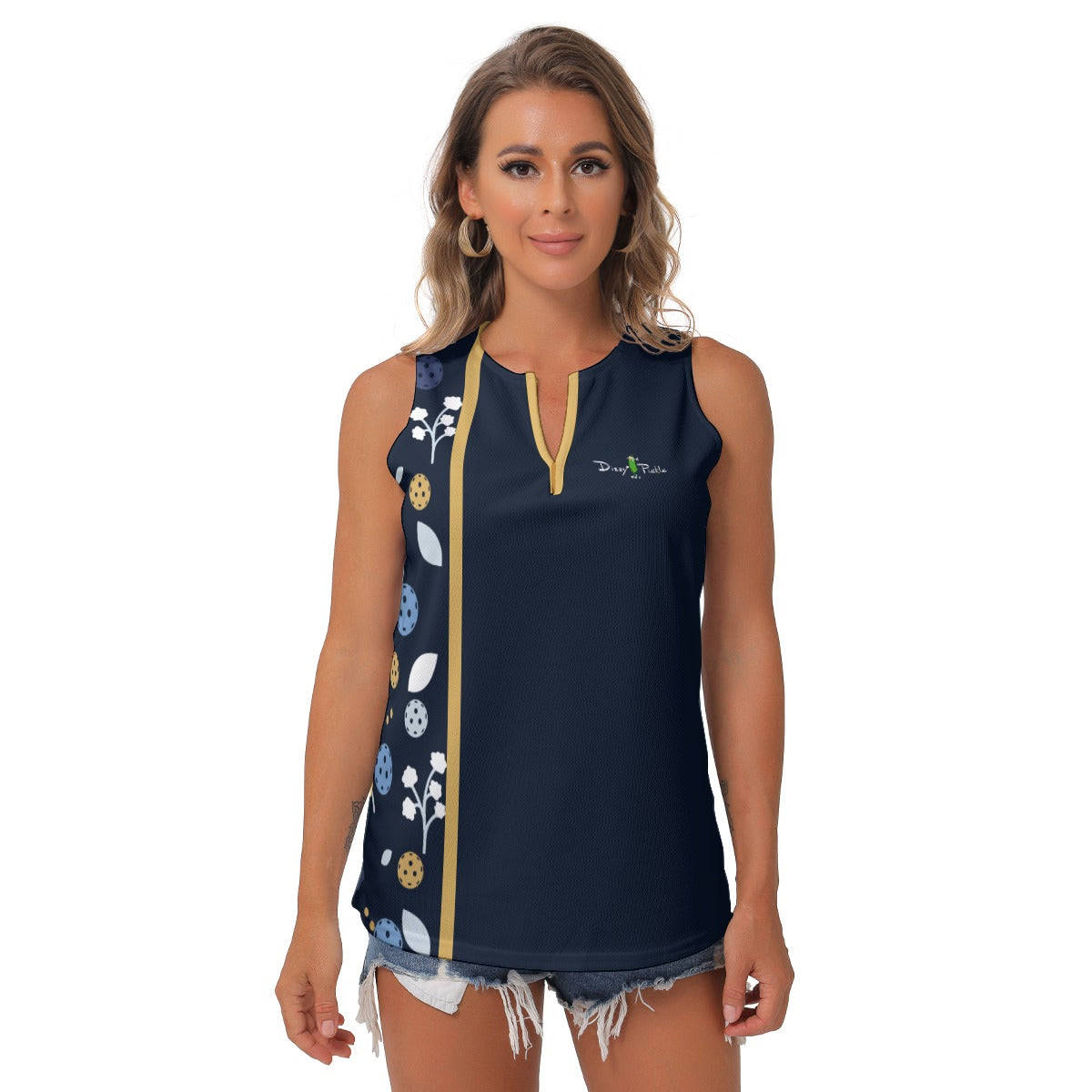 Dizzy Pickle Lesley Dark Blue Women's Pickleball Sleeveless V-Neck Top