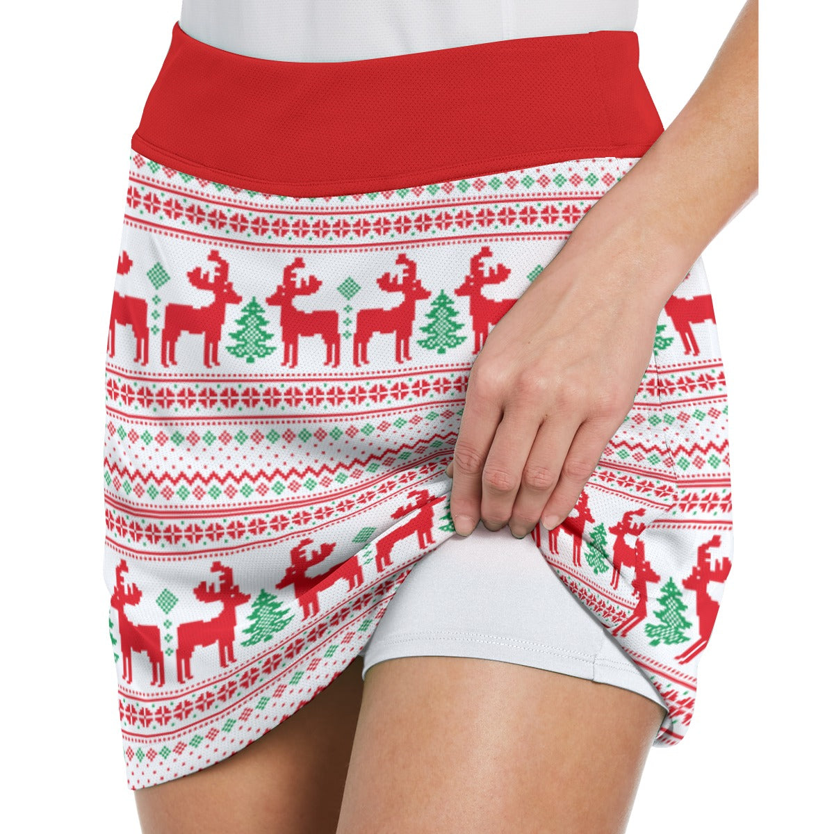 Dizzy Pickle Christmas Scandinavian Deers Women's 17" Performance Pickleball Skort with Inner Shorts