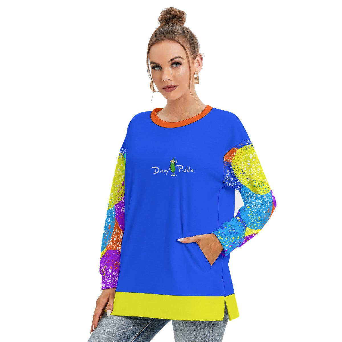 Dizzy Pickle Sharon Blue Women's Pickleball Side Split O-Neck Sweatshirt