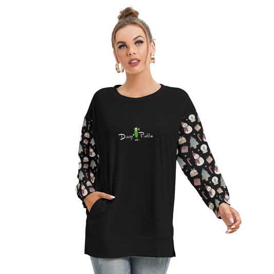 Dizzy Pickle Christmas Snowman Party Women's Pickleball Side Split O-Neck Sweatshirt