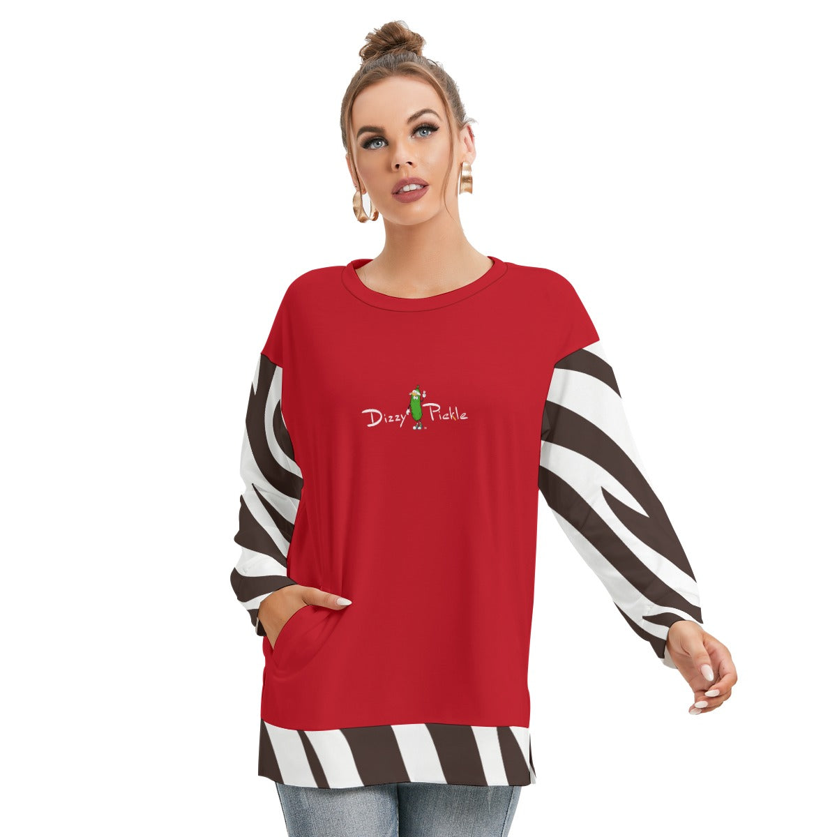 Dizzy Pickle Bridget Red Women's Pickleball Side Split O-Neck Sweatshirt