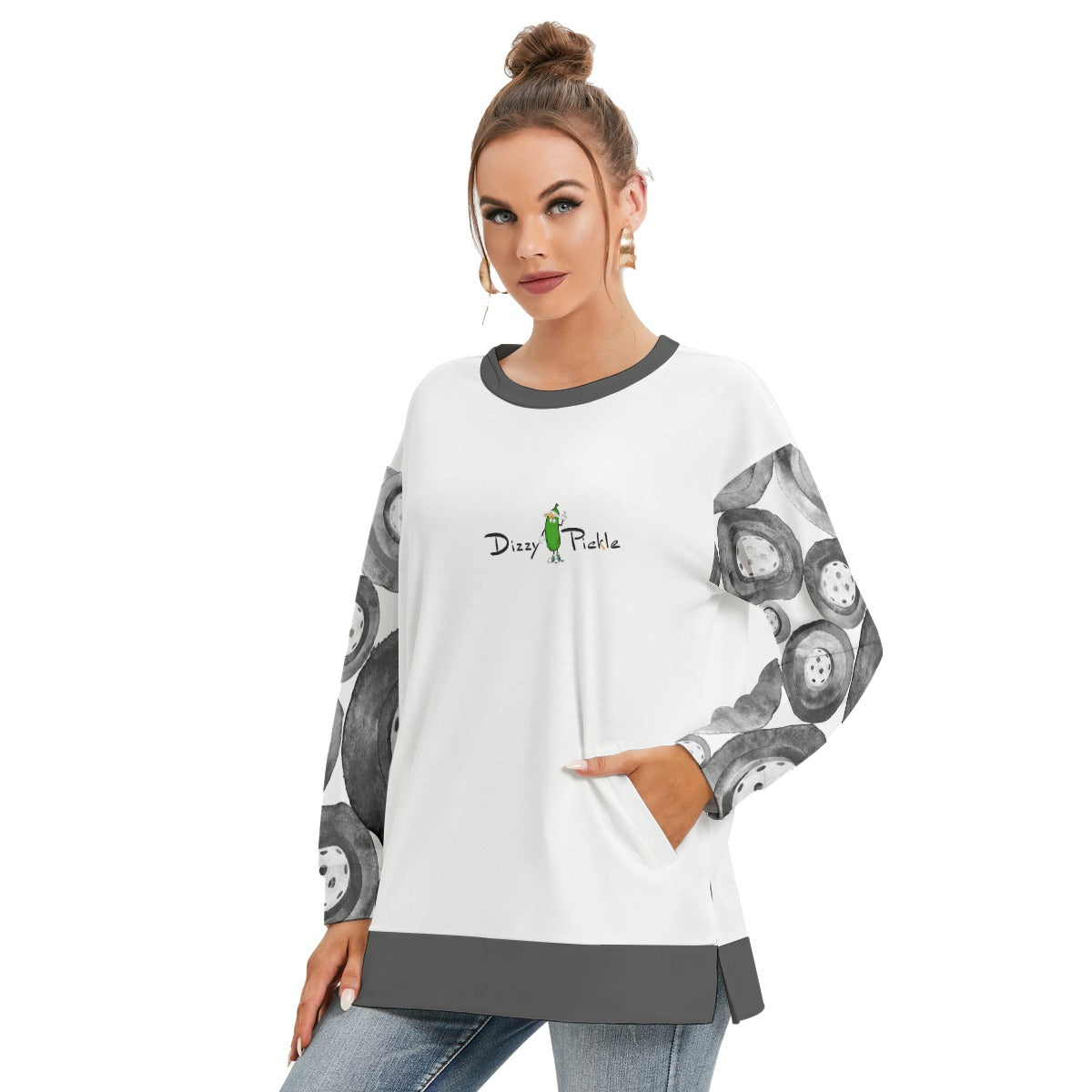 Dizzy Pickle Heidi BKW Women's Pickleball Side Split O-Neck Sweatshirt