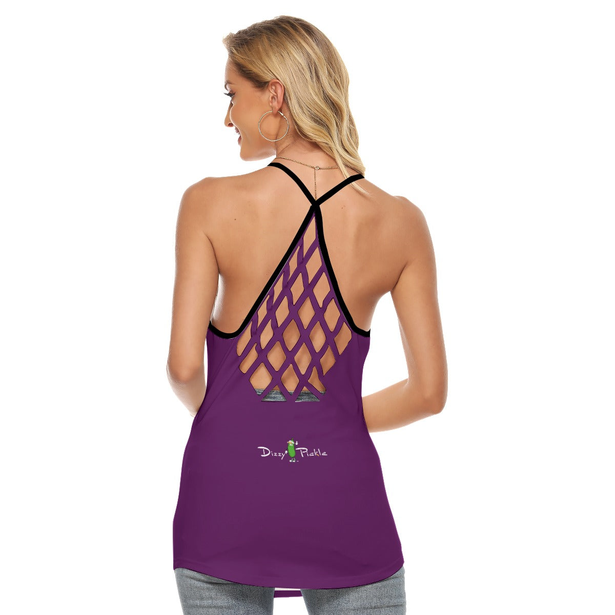 LARGE Dizzy Pickle Pickleball Love at First Serve WP Women's Pickleball Cut-out Crisscross Back Sleeveless Tank Plum