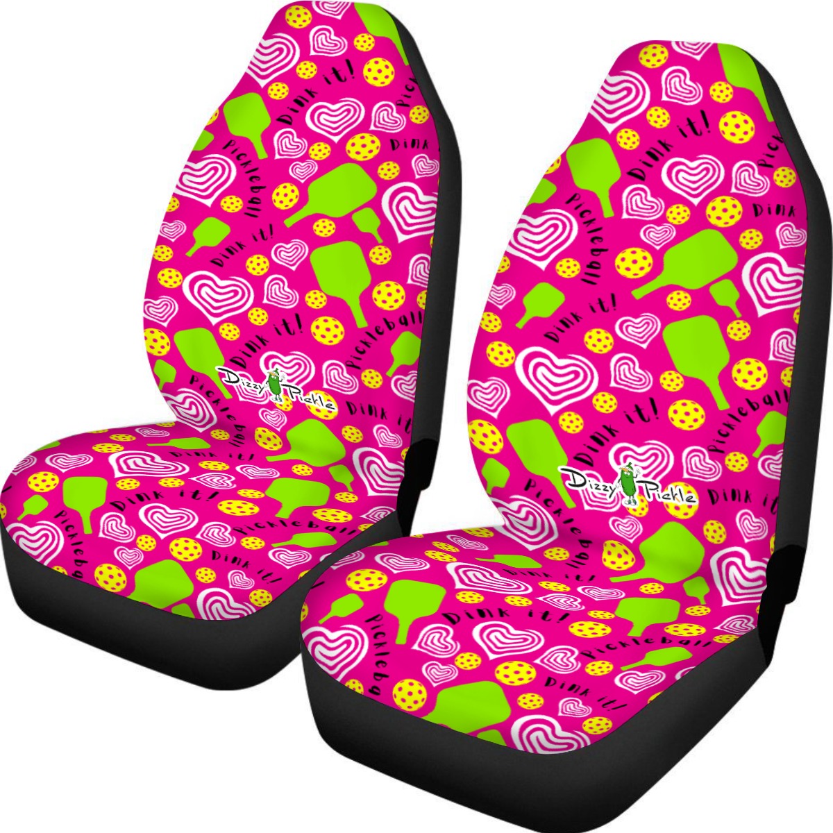 Dizzy Pickle Dinking Diva Hearts Pink Green Universal Car Seat Cover (Includes a pair of seat covers.)