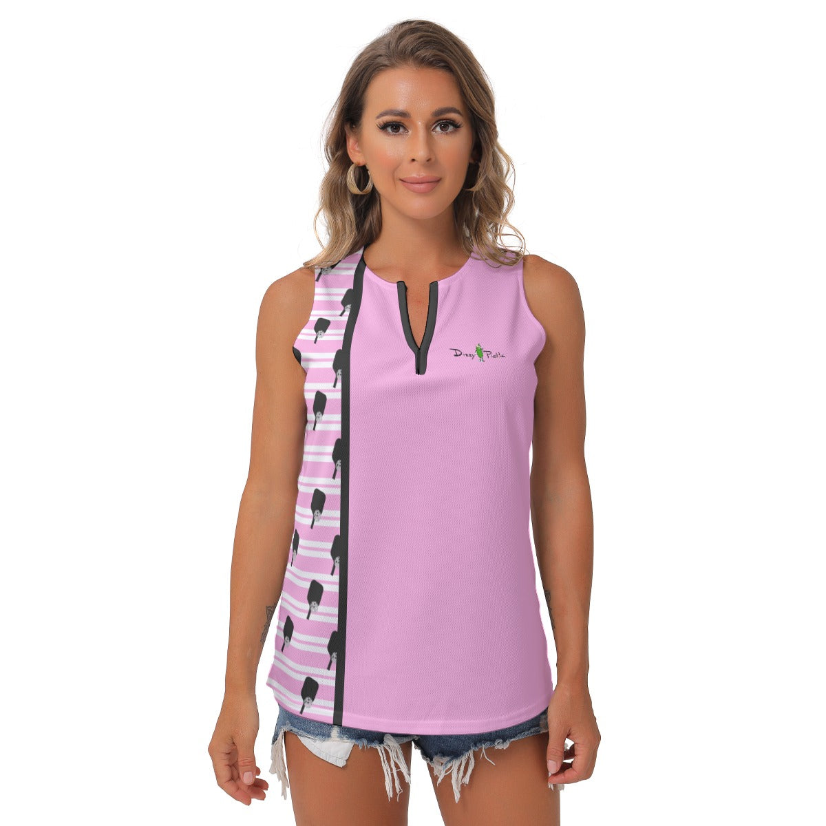 Dizzy Pickle Page Paddles Stripes Women's Pickleball Sleeveless V-Neck Top