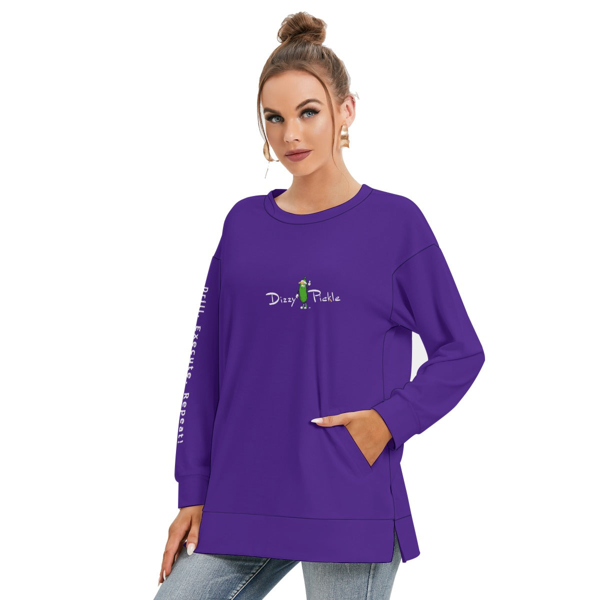 Dizzy Pickle DZY P Classic Deep Purple Women's Pickleball Side Split O-Neck Sweatshirt