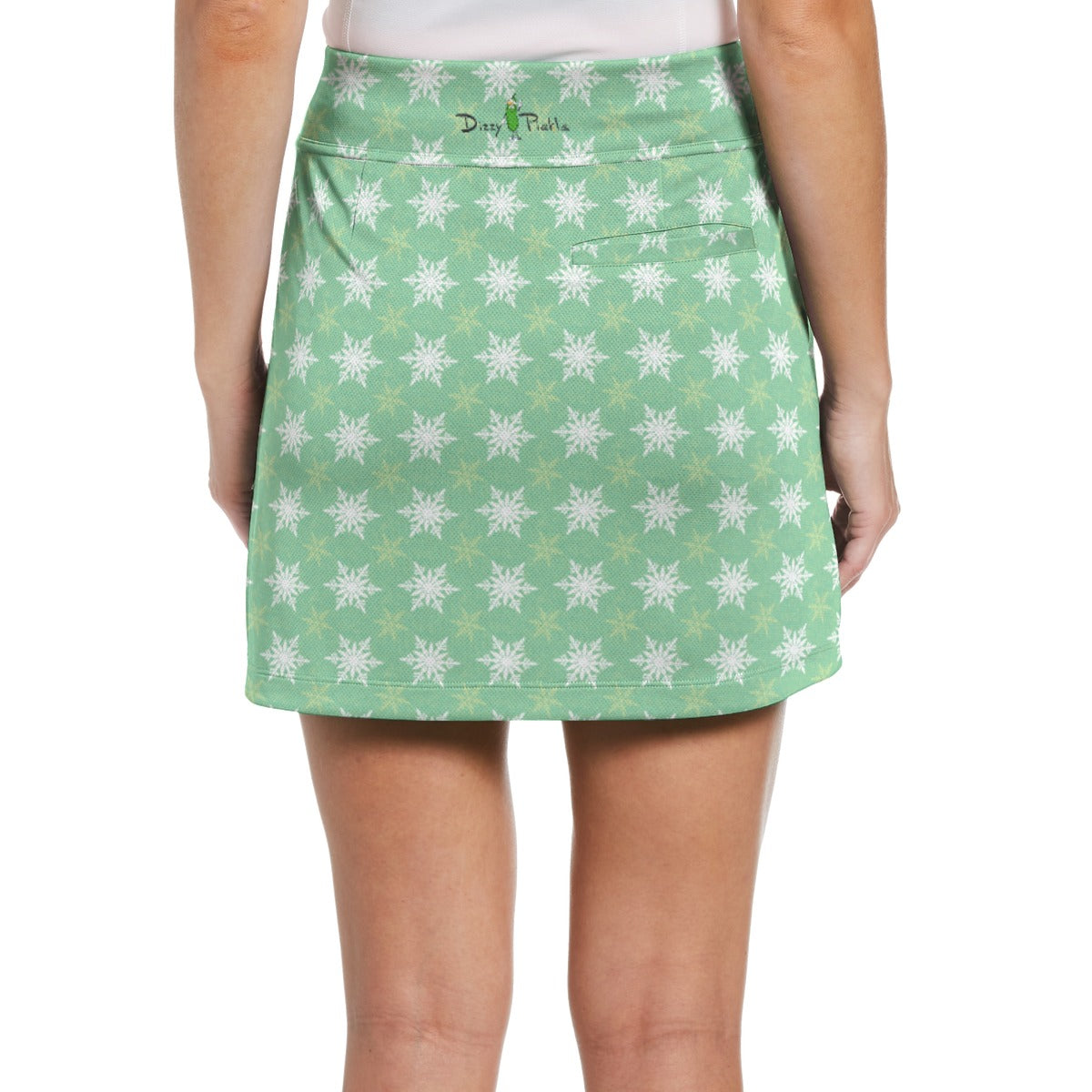 Dizzy Pickle Christmas Snowflakes Green Women's 17" Performance Pickleball Skort with Inner Shorts