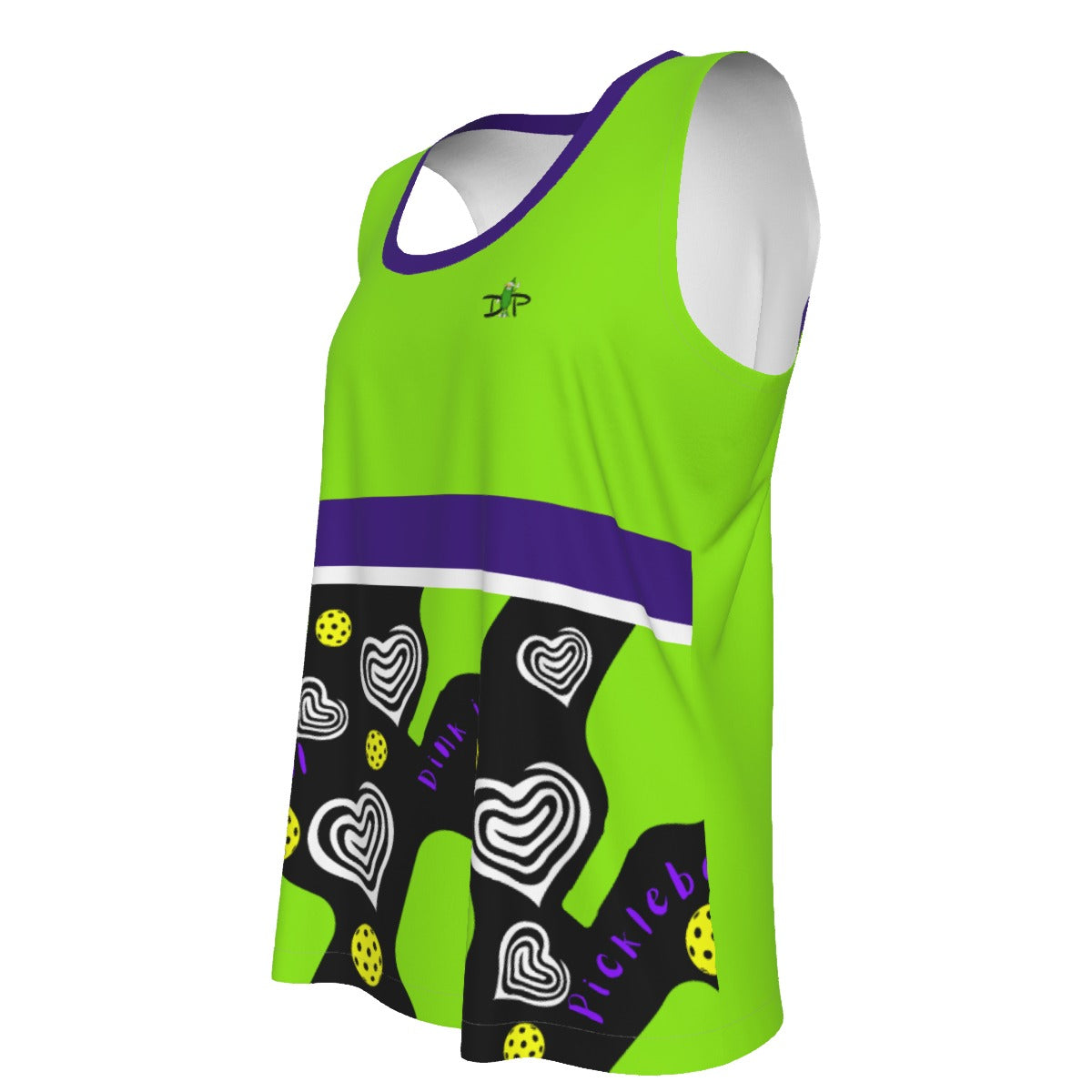 SMALL Dizzy Pickle Dinking Diva Hearts Women's Pickleball Sleeveless Sports Tank Black Green