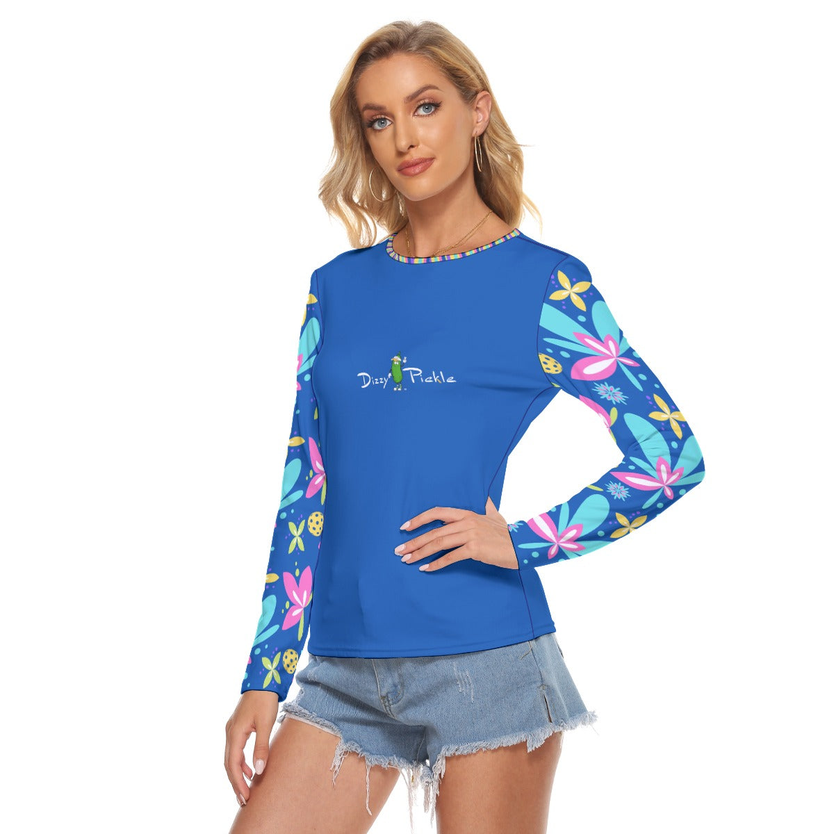 Dizzy Pickle Donna Blue Women's Pickleball Crew Neck Stretchable Long Sleeve Top