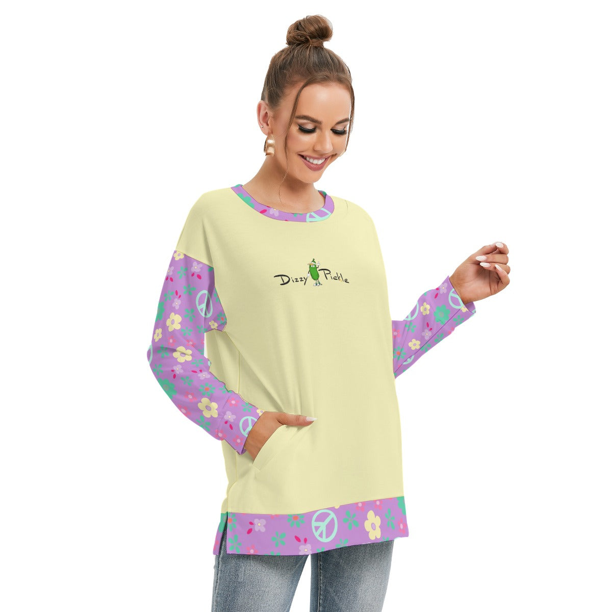 Dizzy Pickle Hope Lavender Women's Pickleball Side Split O-Neck Sweatshirt