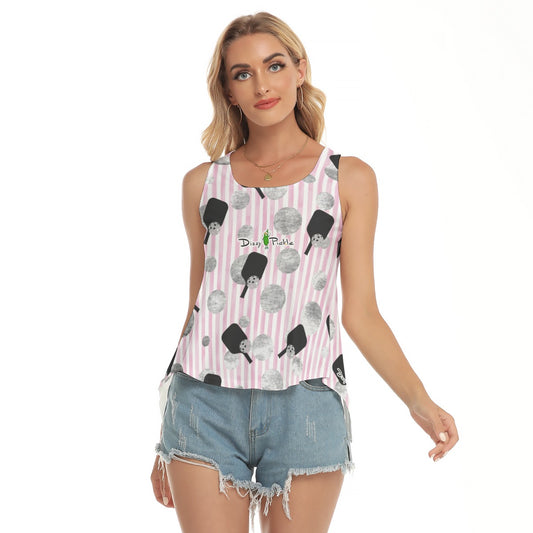 Dizzy Pickle Page Polka Dots_Paddles_Stripes Women's Pickleball Open-Backed Sleeveless Tank Top