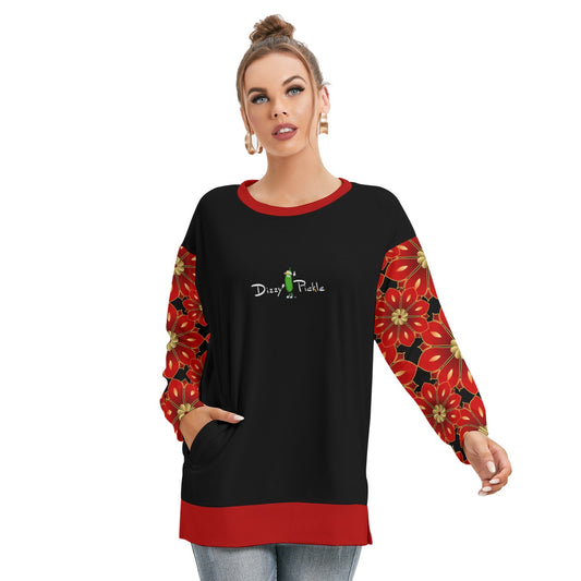 Dizzy Pickle Christmas Glory in Blooms Women's Pickleball Side Split O-Neck Sweatshirt