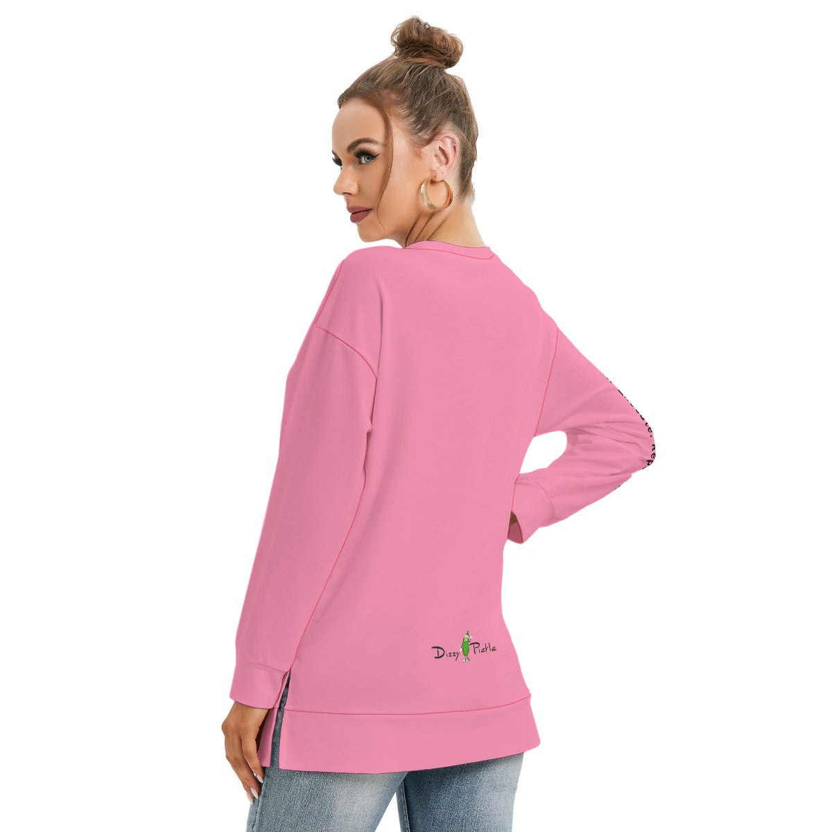 Dizzy Pickle DZY P Classic Pink Women's Pickleball Side Split O-Neck Sweatshirt