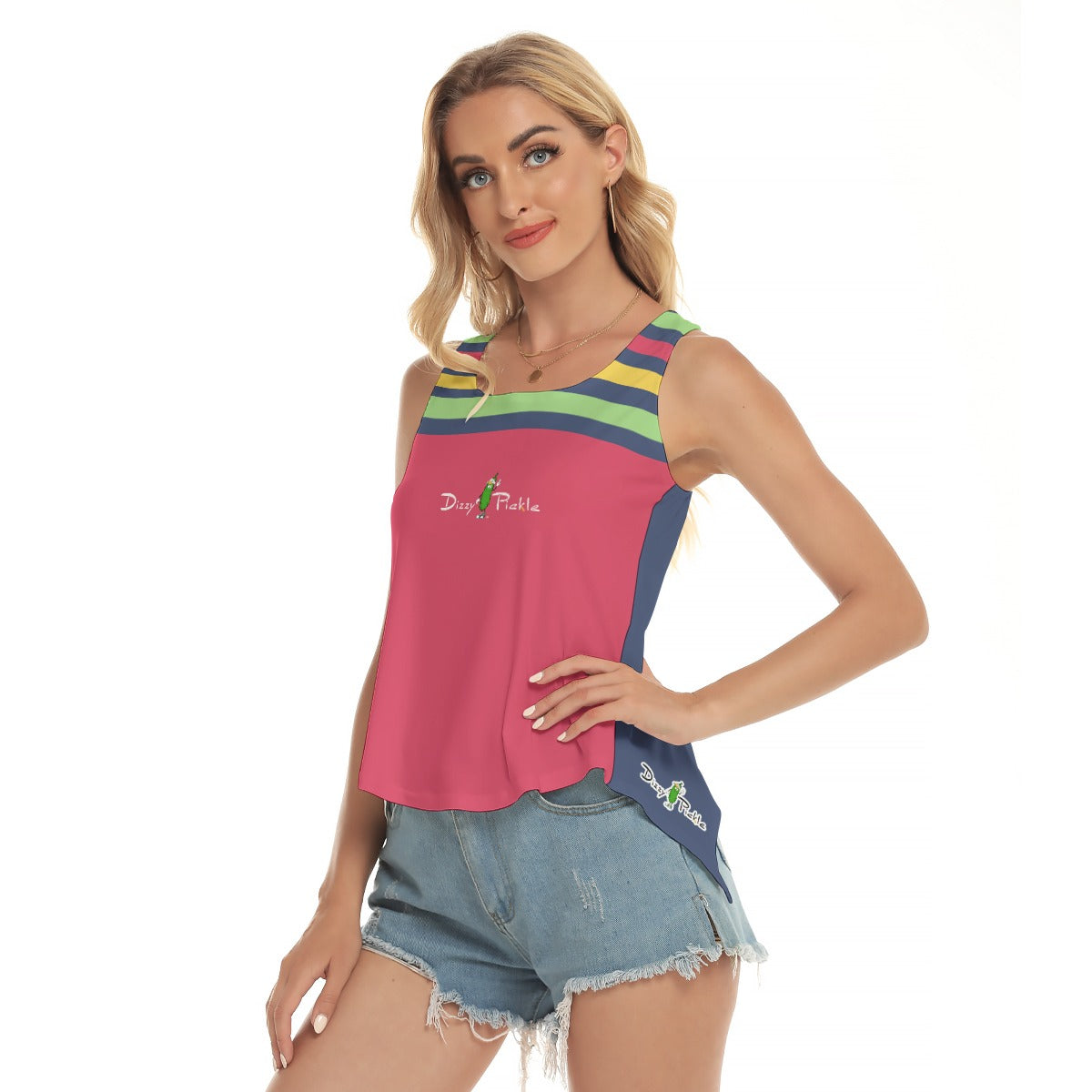 Dizzy Pickle Amy Patches Rose Stripes Women's Pickleball Open-Backed Sleeveless Tank Top