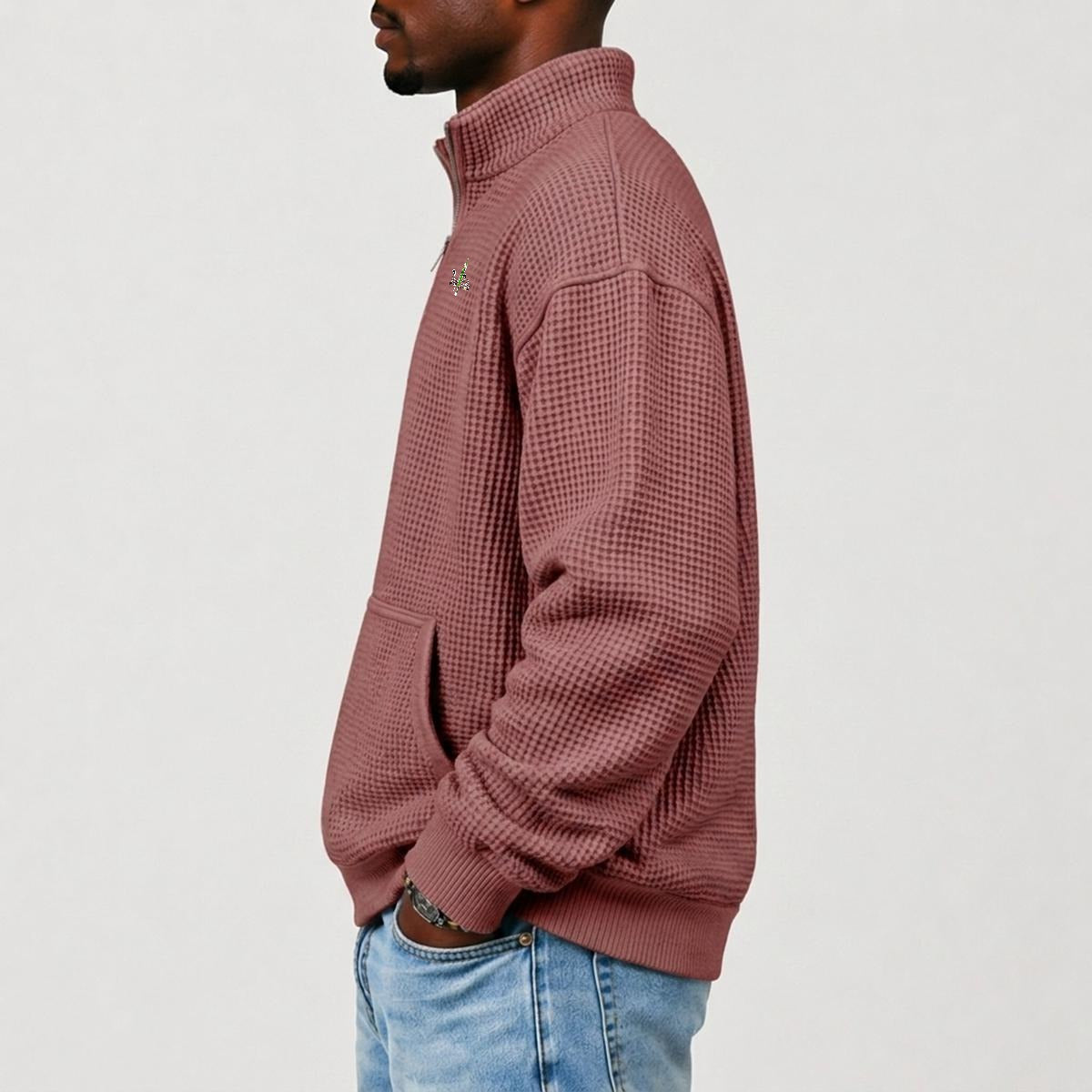Dizzy Pickle DZY P Classic Dusky Red Men's Waffle Knit Casual Sweatshirt With Half Zipper