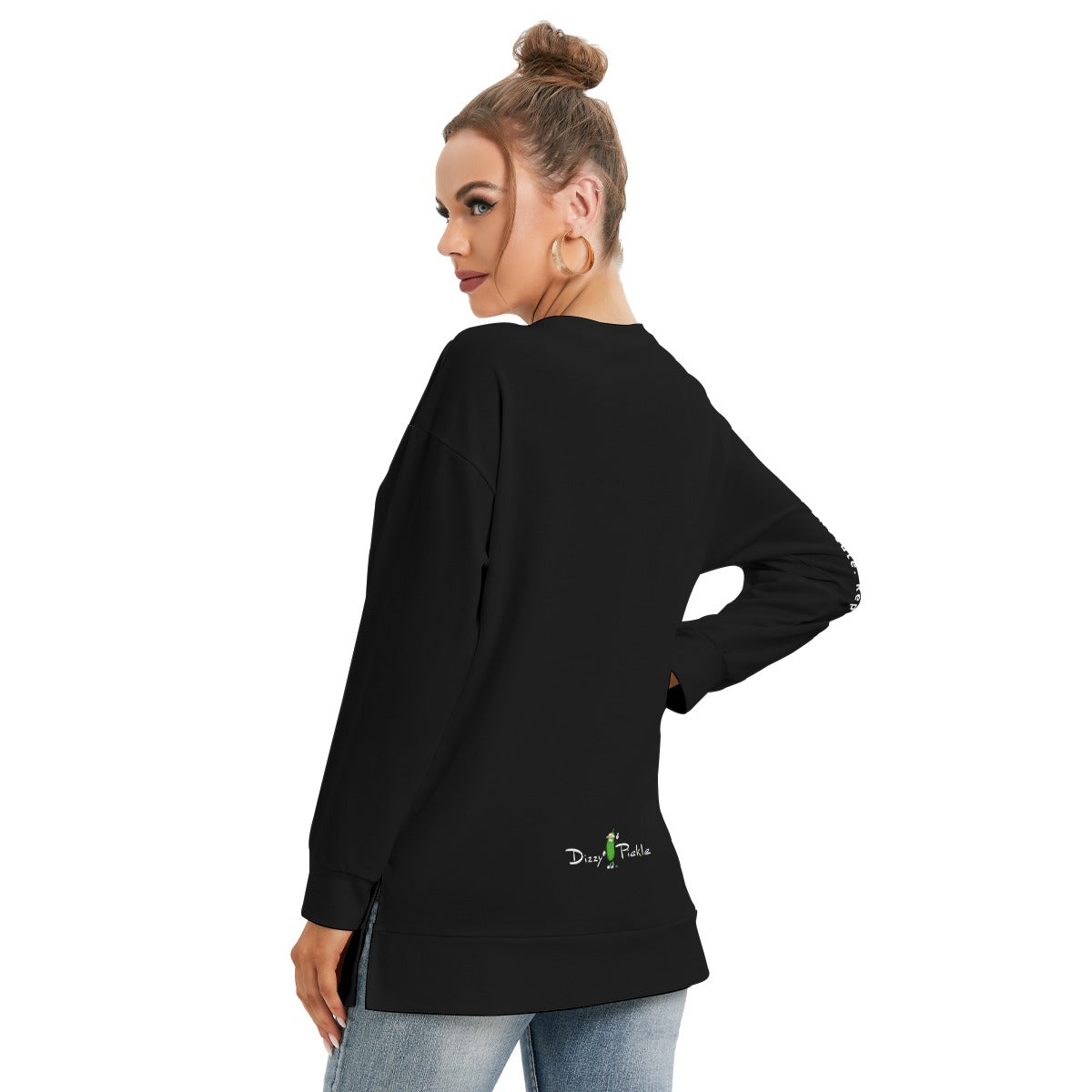 Dizzy Pickle DZY P Classic Black Women's Pickleball Side Split O-Neck Sweatshirt