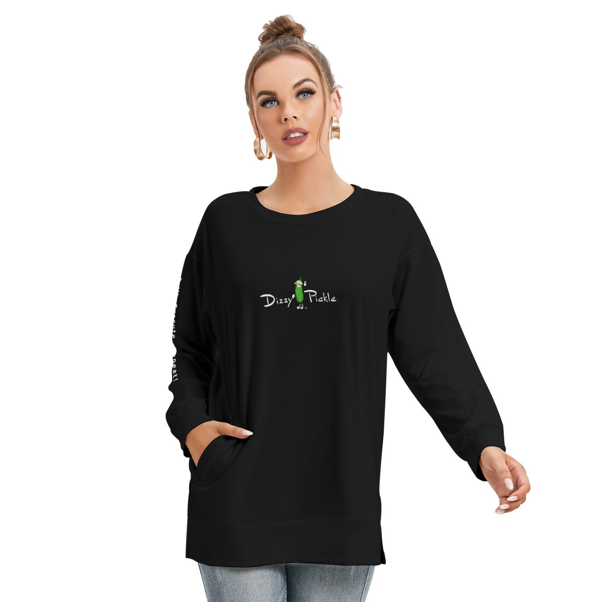 Dizzy Pickle DZY P Classic Black Women's Pickleball Side Split O-Neck Sweatshirt