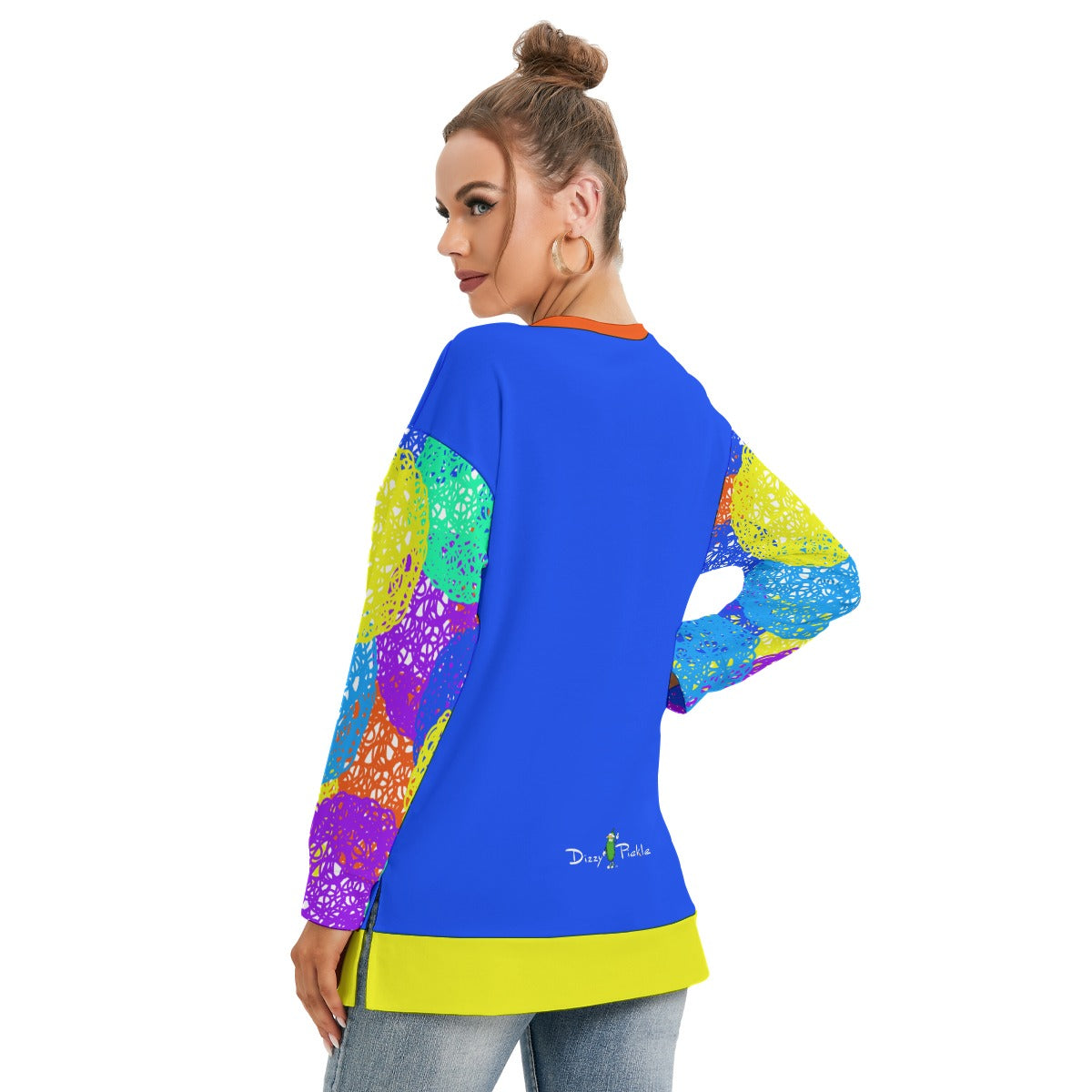 Dizzy Pickle Sharon Blue Women's Pickleball Side Split O-Neck Sweatshirt