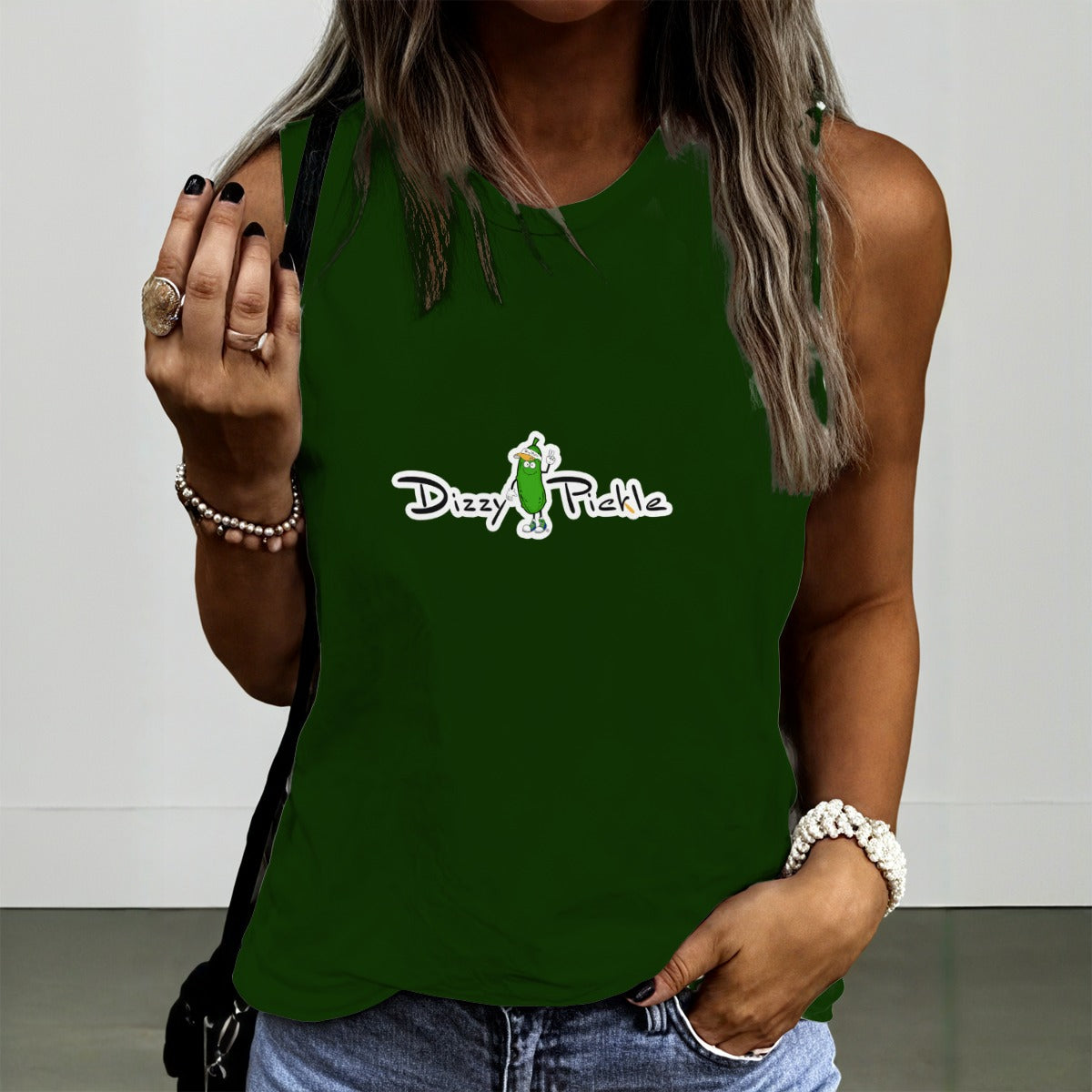 Dizzy Pickle DZY P Classic Emerald Green Women's Pickleball Crew Neck Sleeveless Premium T-Shirt