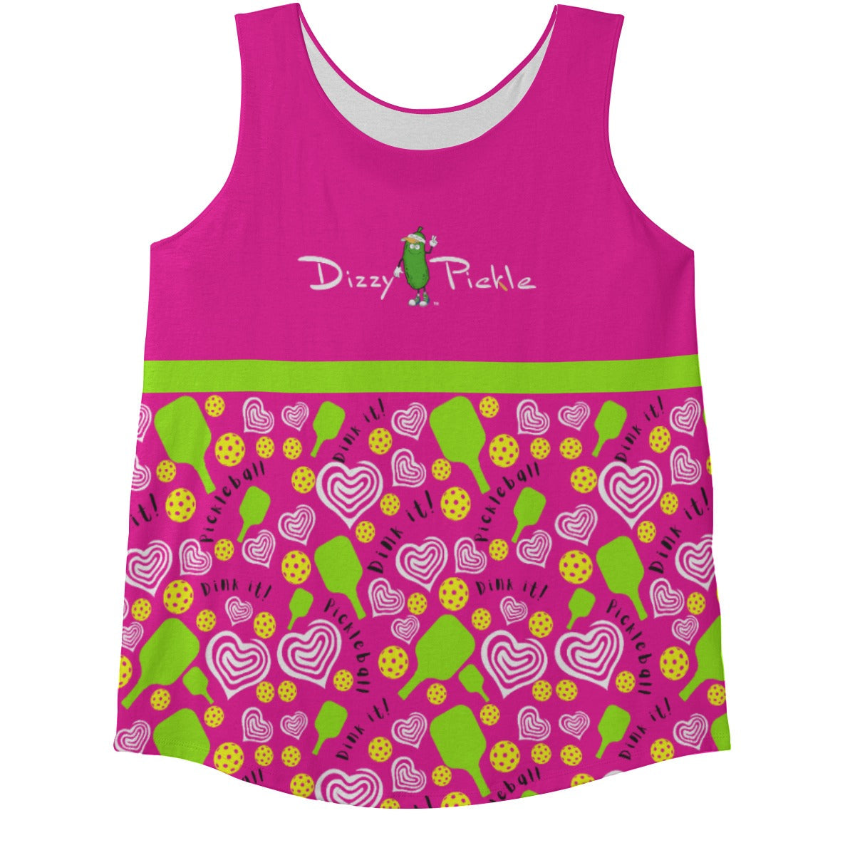 2X-LARGE Dinking Diva Hearts - Pink - Women's Wide Strap Tank by Dizzy Pickle (Plus Size)