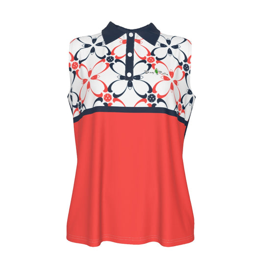 Dizzy Pickle Van White Petals Coral Women's Pickleball Sleeveless Polo Shirt
