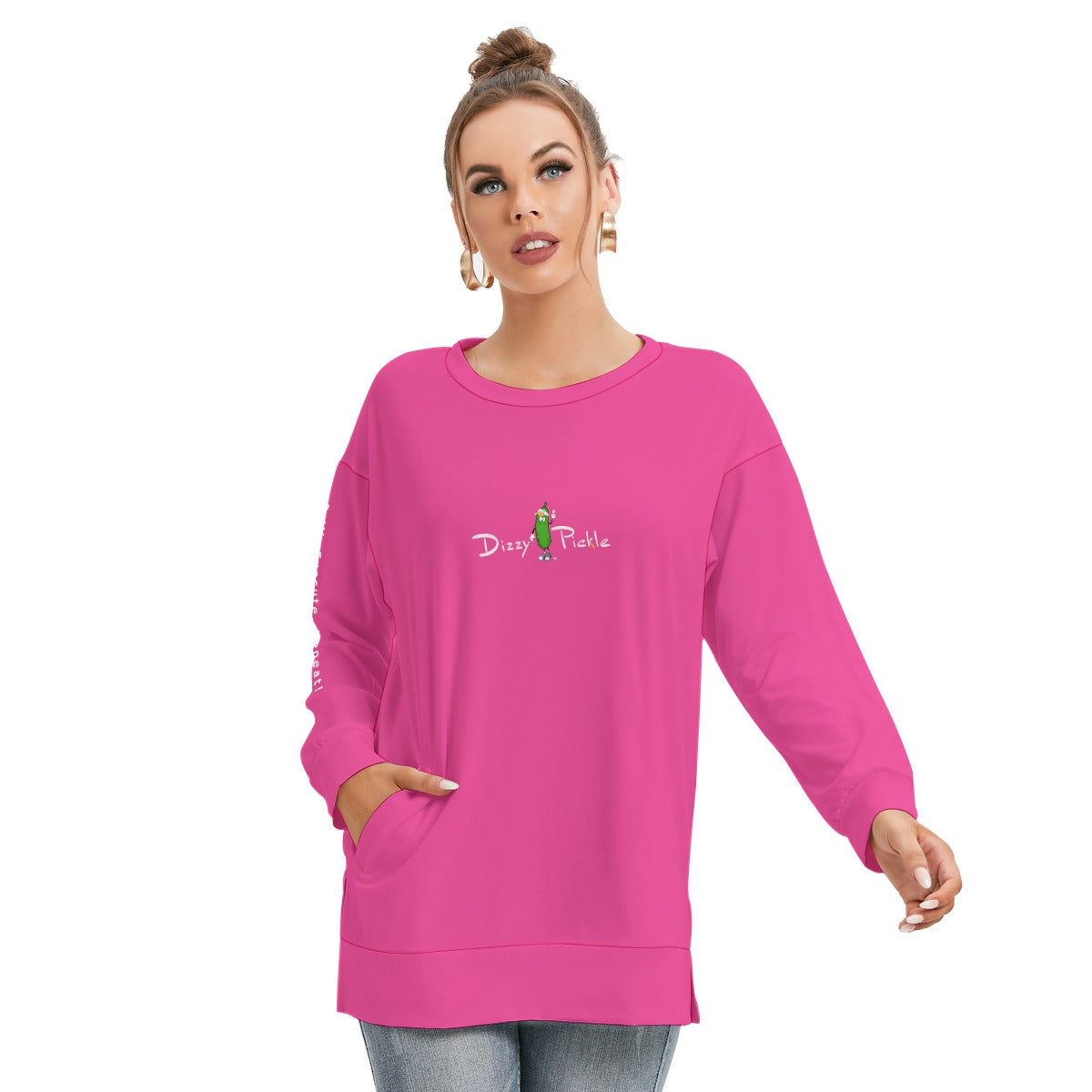 Dizzy Pickle DZY P Classic Hot Pink Women's Pickleball Side Split O-Neck Sweatshirt