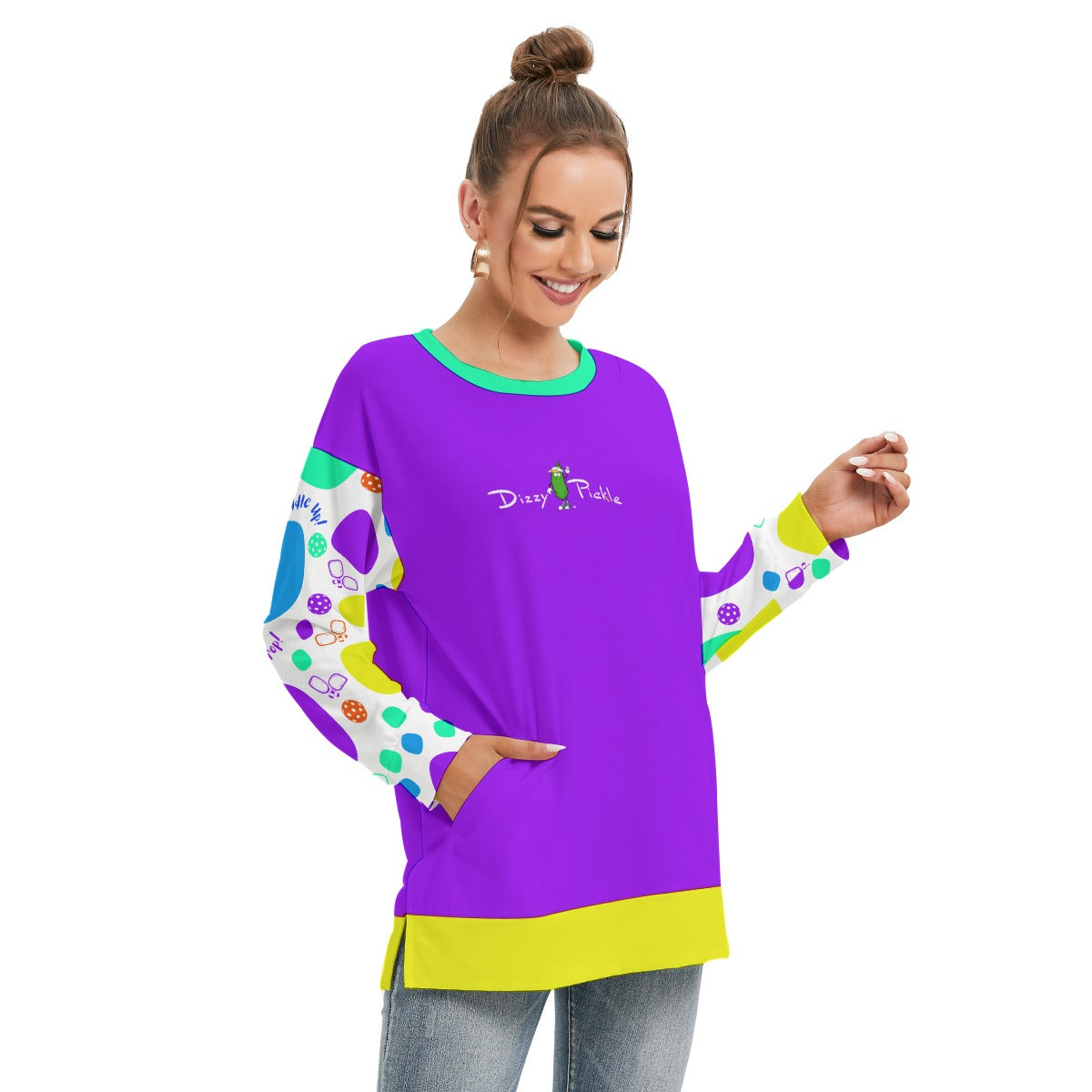 Dizzy Pickle Sharon Paddle Up Women's Pickleball Side Split O-Neck Sweatshirt