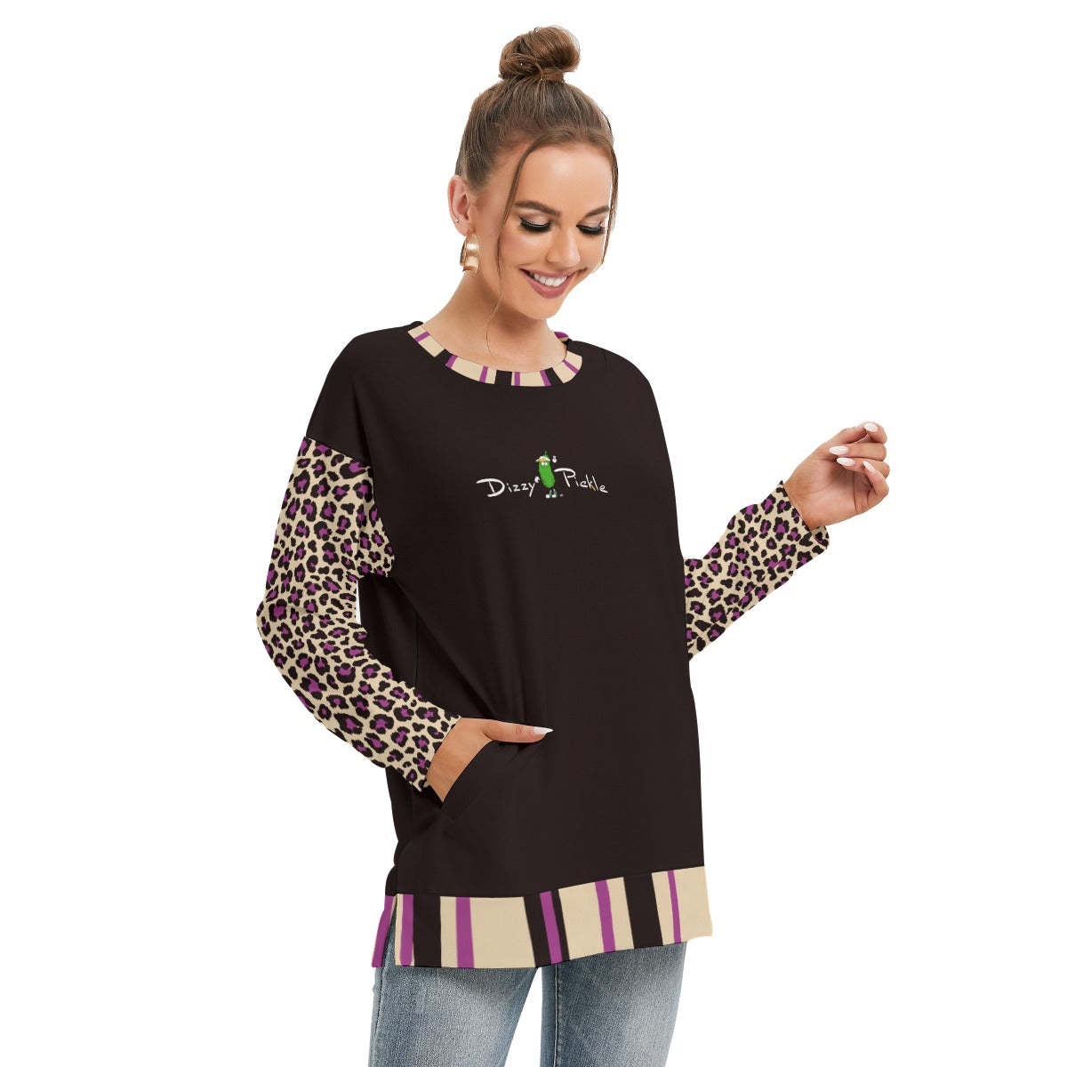 Dizzy Pickle Amber BPB Women's Pickleball Side Split O-Neck Sweatshirt