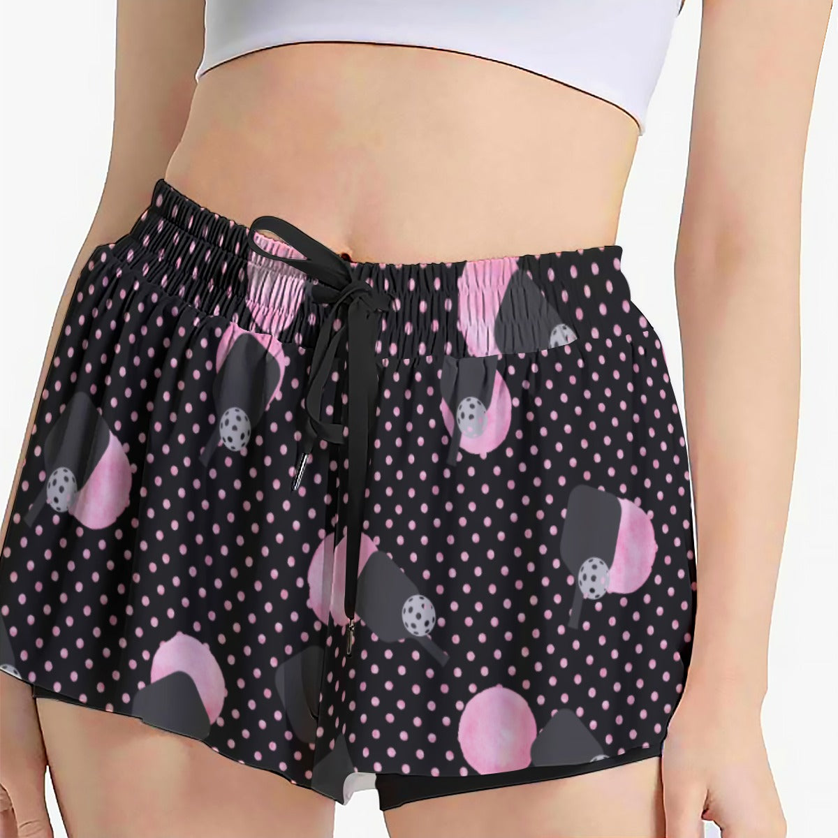 Dizzy Pickle Page Paddles_Polka Dots Black Women's Pickleball Sport Culottes with Pockets